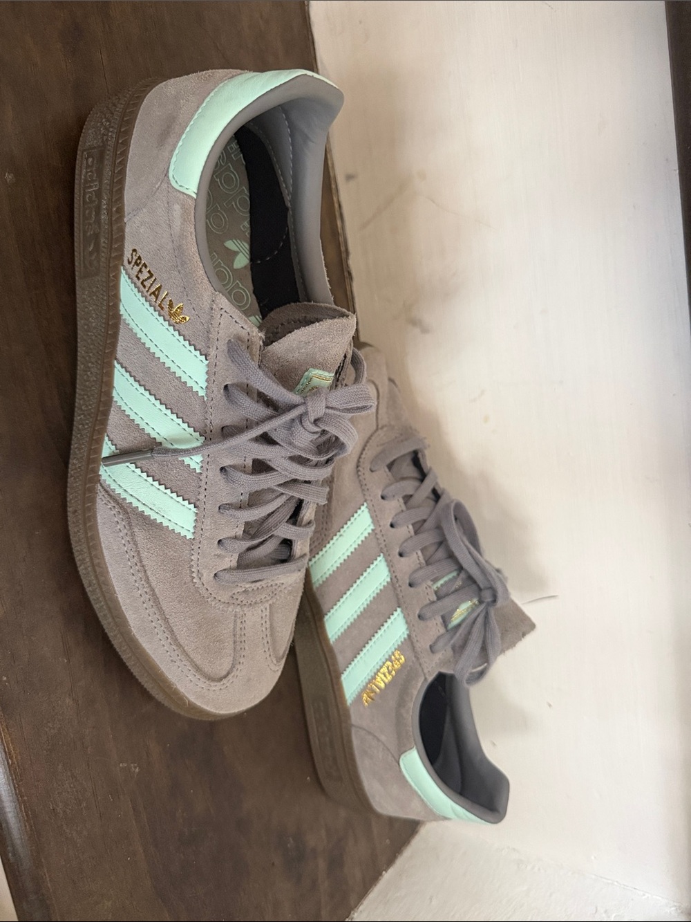 adidas Spezial Sneakers in Taupe with Mint Stripes